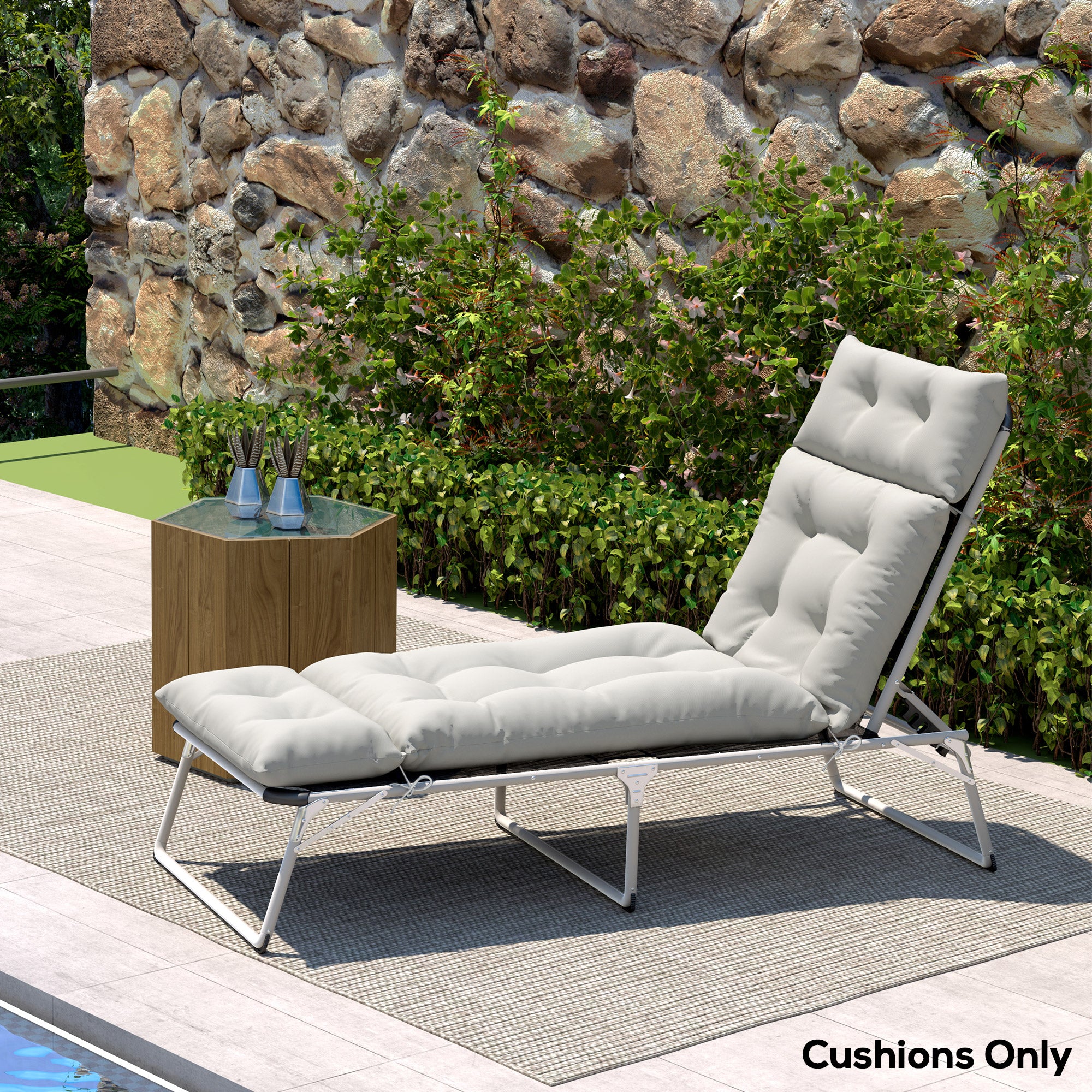Thick Sun Lounger Cushion, Lounger Cushion 190 x 56 x 10 cm, UPF20+, Lounger Mattress with Six Fastenings, for Garden, Patio, Balcony, Light Gray