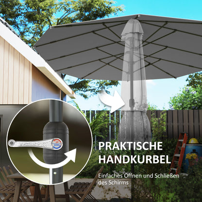 Double-Sided Sunshade 436 x 260 cm, UV Protection Steel Sunshade with Hand Crank, Oval Balcony Sunshade Beach Sunshade Windproof Stable Market Sunshade Crank Sunshade for Beach Balcony Garden, Dark Grey