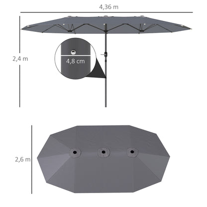 Double-Sided Sunshade 436 x 260 cm, UV Protection Steel Sunshade with Hand Crank, Oval Balcony Sunshade Beach Sunshade Windproof Stable Market Sunshade Crank Sunshade for Beach Balcony Garden, Dark Grey