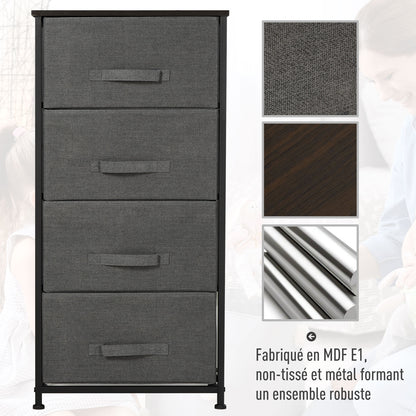 Fabric Chest of Drawers Storage Unit 4 Drawers Chiffonier dim. 45L x 30W x 92H cm Gray Metal Frame
