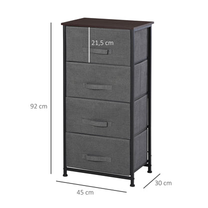 Fabric Chest of Drawers Storage Unit 4 Drawers Chiffonier dim. 45L x 30W x 92H cm Gray Metal Frame