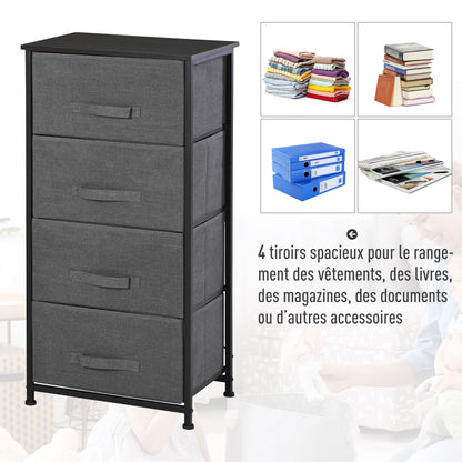 Fabric Chest of Drawers Storage Unit 4 Drawers Chiffonier dim. 45L x 30W x 92H cm Gray Metal Frame