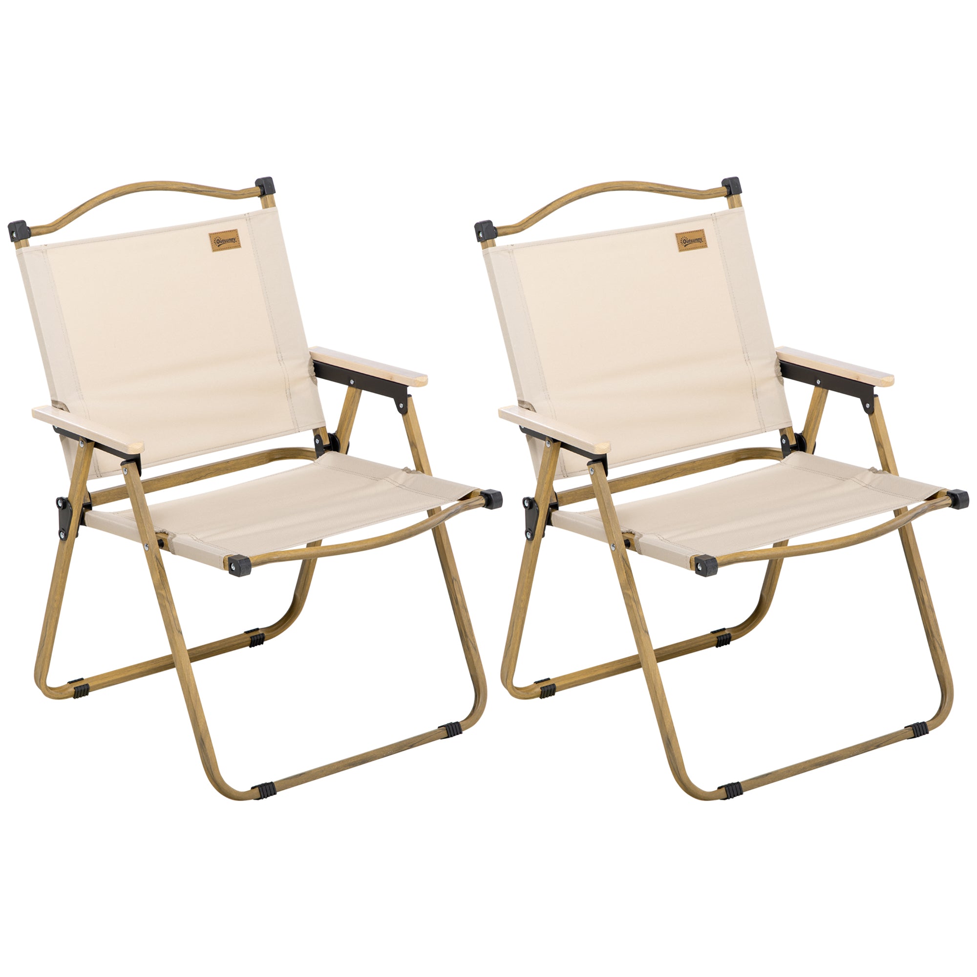 Camping Chair 2-Pack foldable garden chair with steel frame, wood look, folding chair for pool, beach, Oxford, Khaki