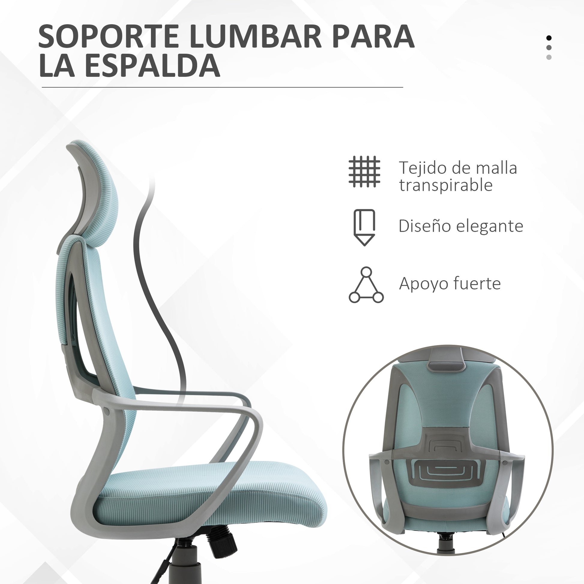 Office Chair Desk Chair Adjustable with Backrest Armrests Headrest Wheels and Rocking Function Load 120 kg 64x55x116-126 cm Blue