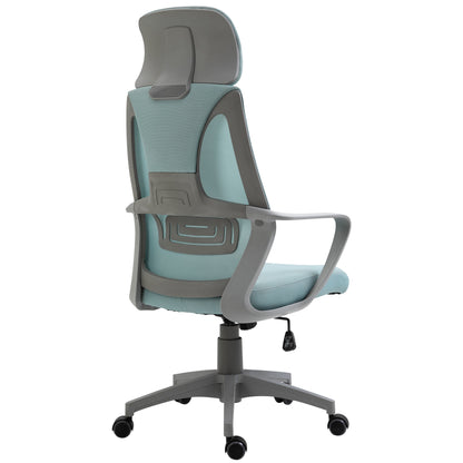 Office Chair Desk Chair Adjustable with Backrest Armrests Headrest Wheels and Rocking Function Load 120 kg 64x55x116-126 cm Blue