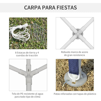 Foldable 3x3m Garden Gazebo Pavilion Canopy with 4 Drainage Holes and Anti-UV Steel Frame for Terrace Patio Outdoor Camping Blue