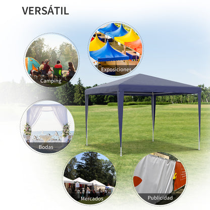 Foldable 3x3m Garden Gazebo Pavilion Canopy with 4 Drainage Holes and Anti-UV Steel Frame for Terrace Patio Outdoor Camping Blue