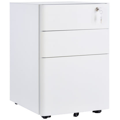 Rolling Container, Mobile Filing Cabinet with 3 Drawers, Lockable Office Cabinet with Hanging File Drawer, Storage, Steel, 39 x 48 x 59 cm White