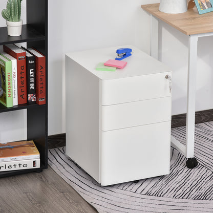 Rolling Container, Mobile Filing Cabinet with 3 Drawers, Lockable Office Cabinet with Hanging File Drawer, Storage, Steel, 39 x 48 x 59 cm White