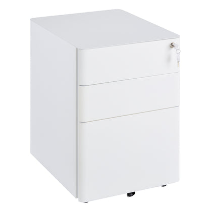 Rolling Container, Mobile Filing Cabinet with 3 Drawers, Lockable Office Cabinet with Hanging File Drawer, Storage, Steel, 39 x 48 x 59 cm White