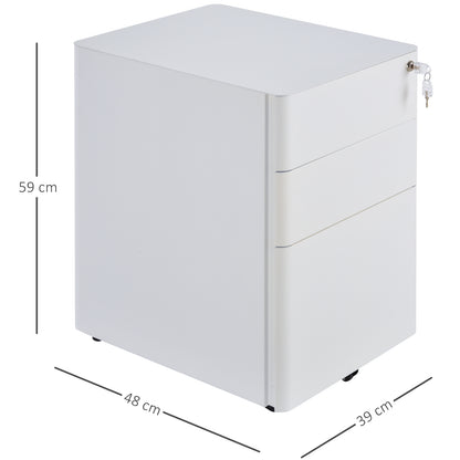 Rolling Container, Mobile Filing Cabinet with 3 Drawers, Lockable Office Cabinet with Hanging File Drawer, Storage, Steel, 39 x 48 x 59 cm White