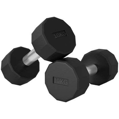 SPORTNOW Dumbbell Set 2 x 10 kg, Metal Dumbbell Set, 2 Pack Non-Slip Dumbbells, for Strength Training and Fitness, Black