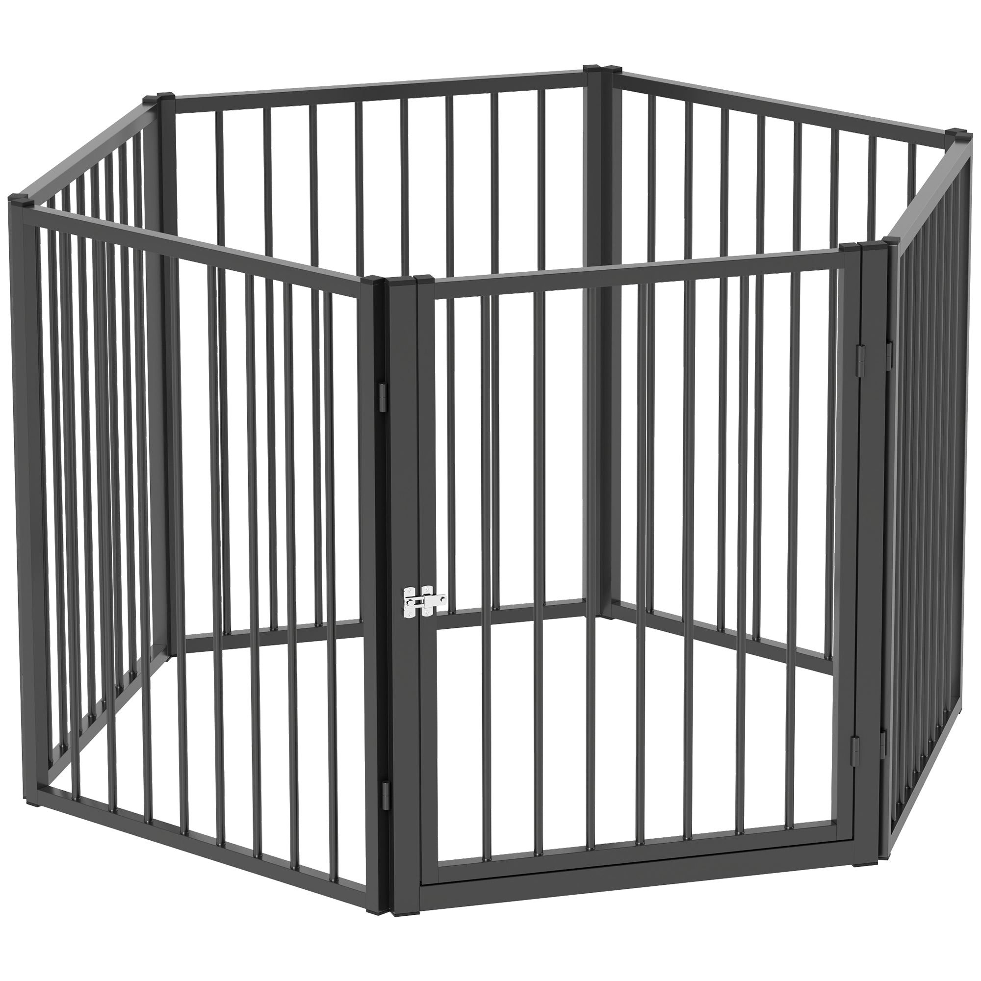 Puppy Playpen 76 cm High, 6-Piece Puppy Playpen with Door, Pet Playpen for Small to Medium Dogs, Rabbits, Guinea Pigs, Steel, Black