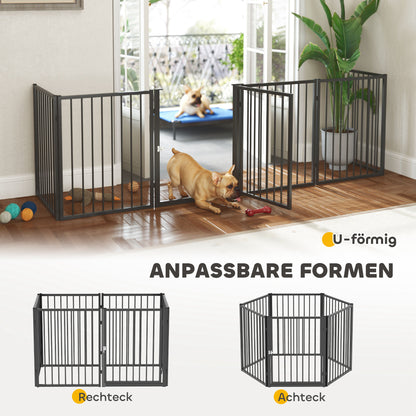 Puppy Playpen 76 cm High, 6-Piece Puppy Playpen with Door, Pet Playpen for Small to Medium Dogs, Rabbits, Guinea Pigs, Steel, Black