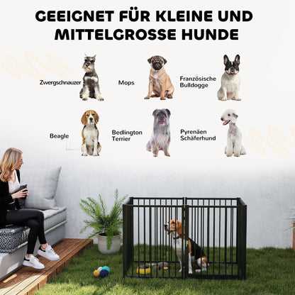 Puppy Playpen 76 cm High, 6-Piece Puppy Playpen with Door, Pet Playpen for Small to Medium Dogs, Rabbits, Guinea Pigs, Steel, Black