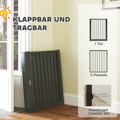 Puppy Playpen 76 cm High, 6-Piece Puppy Playpen with Door, Pet Playpen for Small to Medium Dogs, Rabbits, Guinea Pigs, Steel, Black