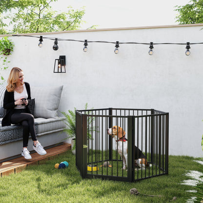 Puppy Playpen 76 cm High, 6-Piece Puppy Playpen with Door, Pet Playpen for Small to Medium Dogs, Rabbits, Guinea Pigs, Steel, Black
