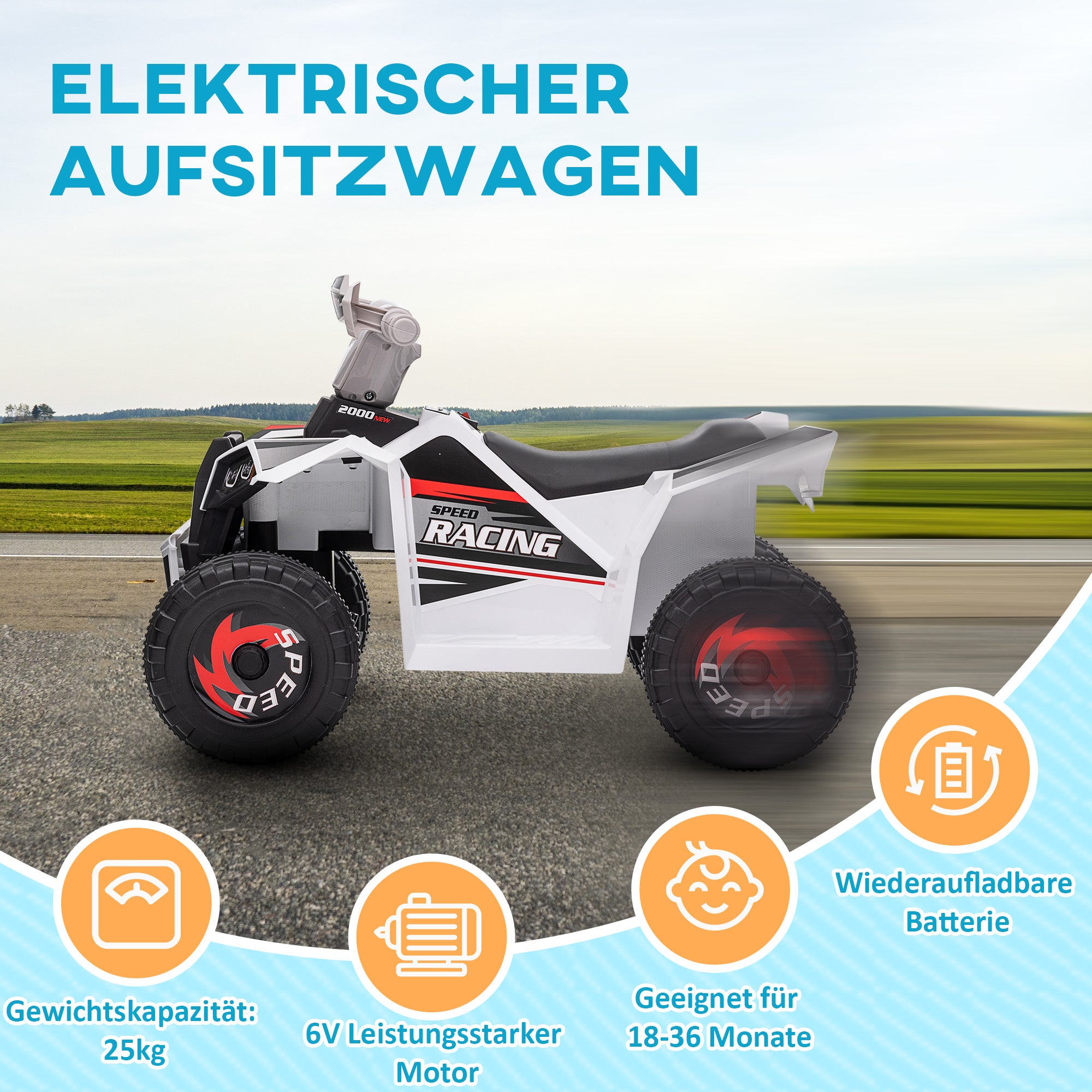 Kids Quad Electric 6V Children's Quad with Forward, Reverse Function, Electric Quad for Kids 1.5-3 Years White