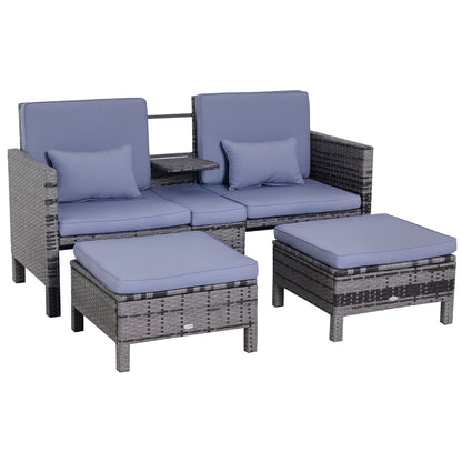3 Piece Garden Sofa Patio Furniture Lounge Set Rattan Furniture Grey Poly Rattan + Metal 2-Seater Sofa 2 x Ottoman Cushions