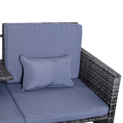 3 Piece Garden Sofa Patio Furniture Lounge Set Rattan Furniture Grey Poly Rattan + Metal 2-Seater Sofa 2 x Ottoman Cushions