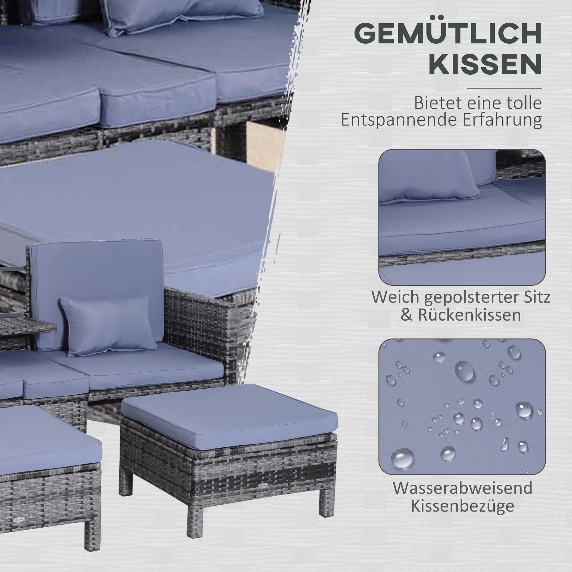 3 Piece Garden Sofa Patio Furniture Lounge Set Rattan Furniture Grey Poly Rattan + Metal 2-Seater Sofa 2 x Ottoman Cushions