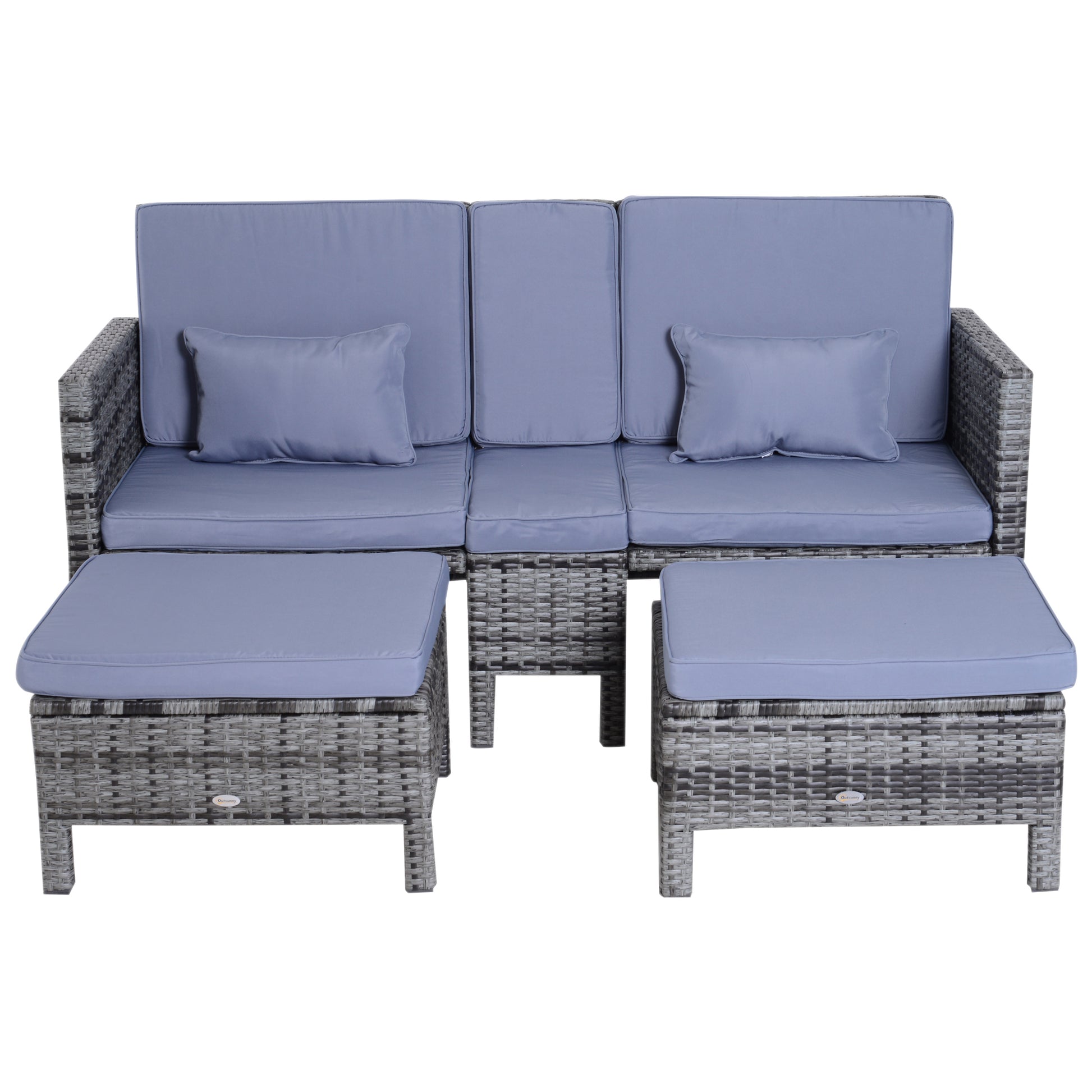 3 Piece Garden Sofa Patio Furniture Lounge Set Rattan Furniture Grey Poly Rattan + Metal 2-Seater Sofa 2 x Ottoman Cushions