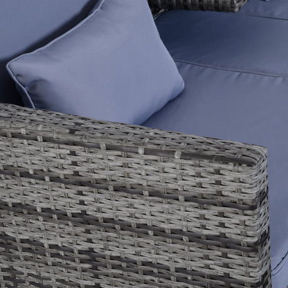 3 Piece Garden Sofa Patio Furniture Lounge Set Rattan Furniture Grey Poly Rattan + Metal 2-Seater Sofa 2 x Ottoman Cushions