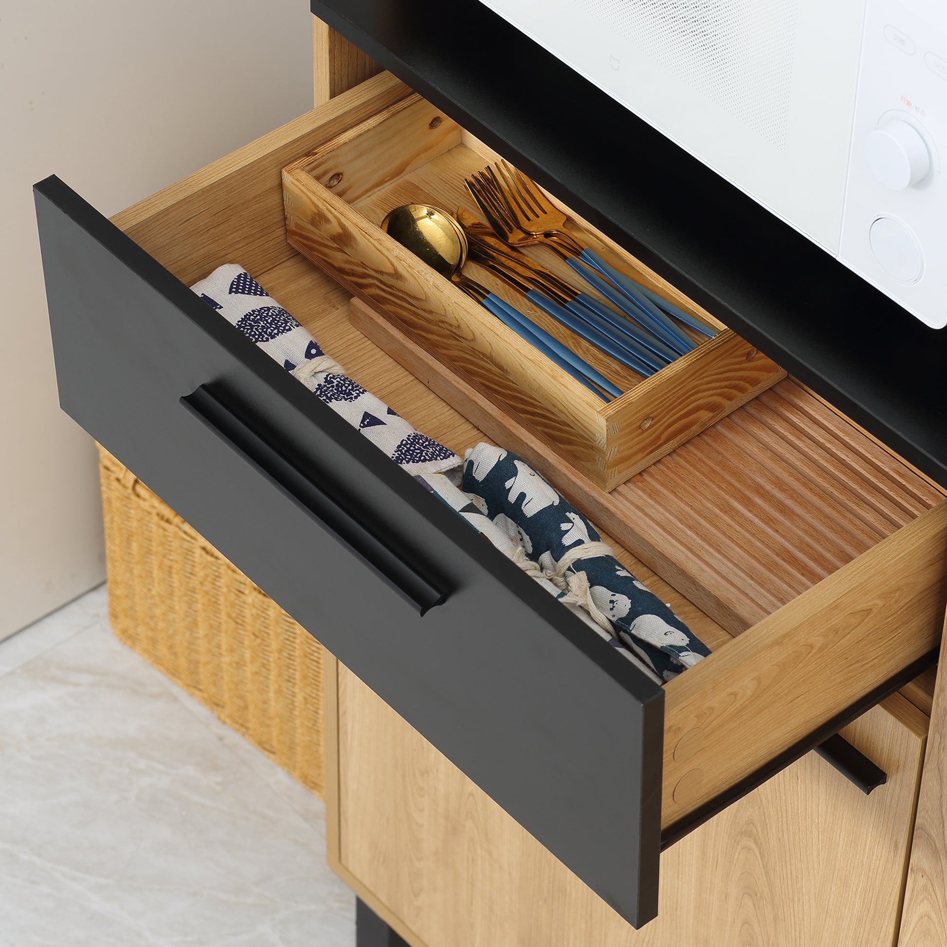 Kitchen Buffet Cabinet with Multi-Storage, 1 Drawer, 3 Cupboards, 4 Shelves, and Cable Management, 180 cm Height