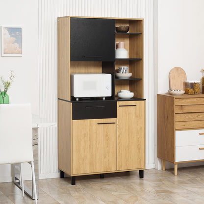 Kitchen Buffet Cabinet with Multi-Storage, 1 Drawer, 3 Cupboards, 4 Shelves, and Cable Management, 180 cm Height