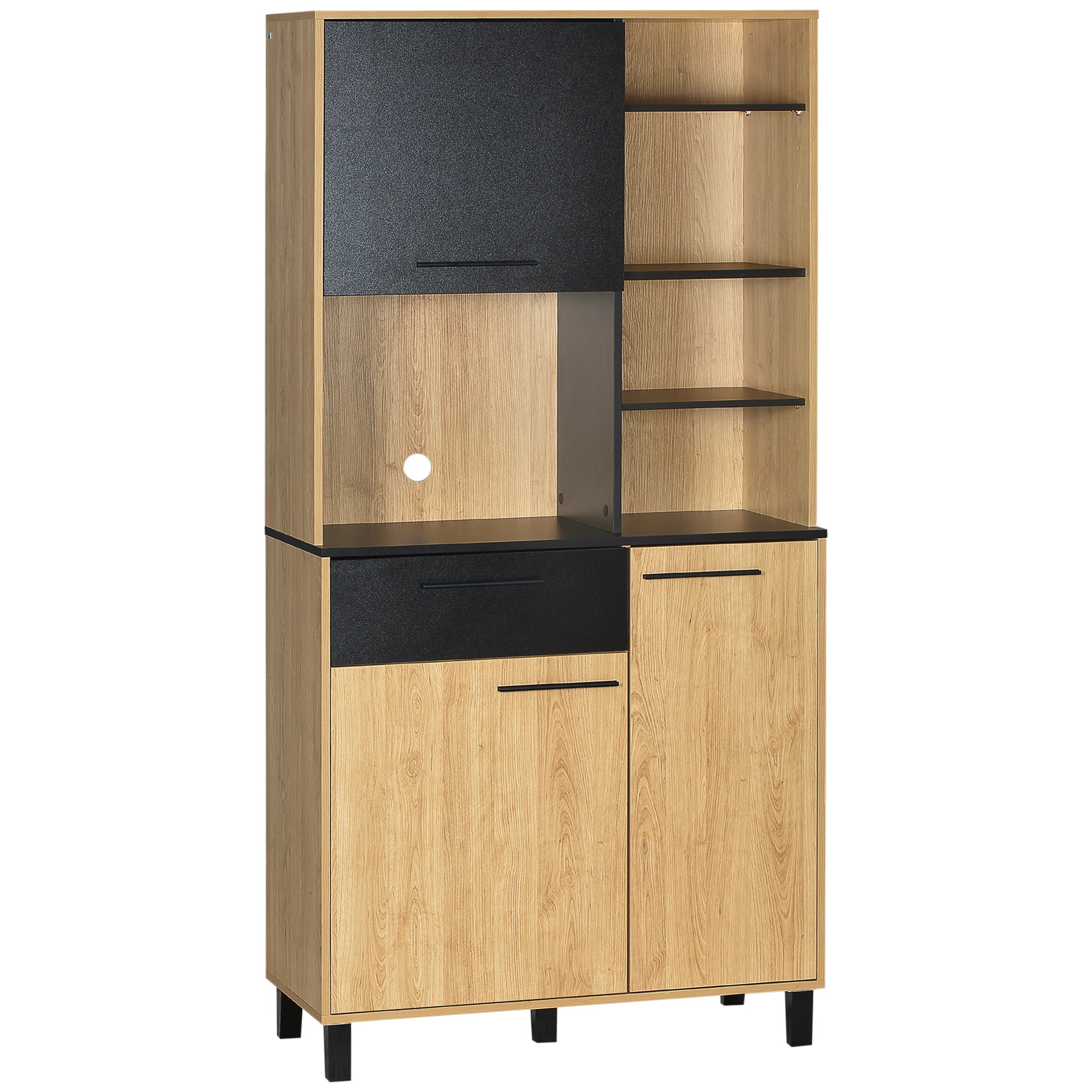 Kitchen Buffet Cabinet with Multi-Storage, 1 Drawer, 3 Cupboards, 4 Shelves, and Cable Management, 180 cm Height