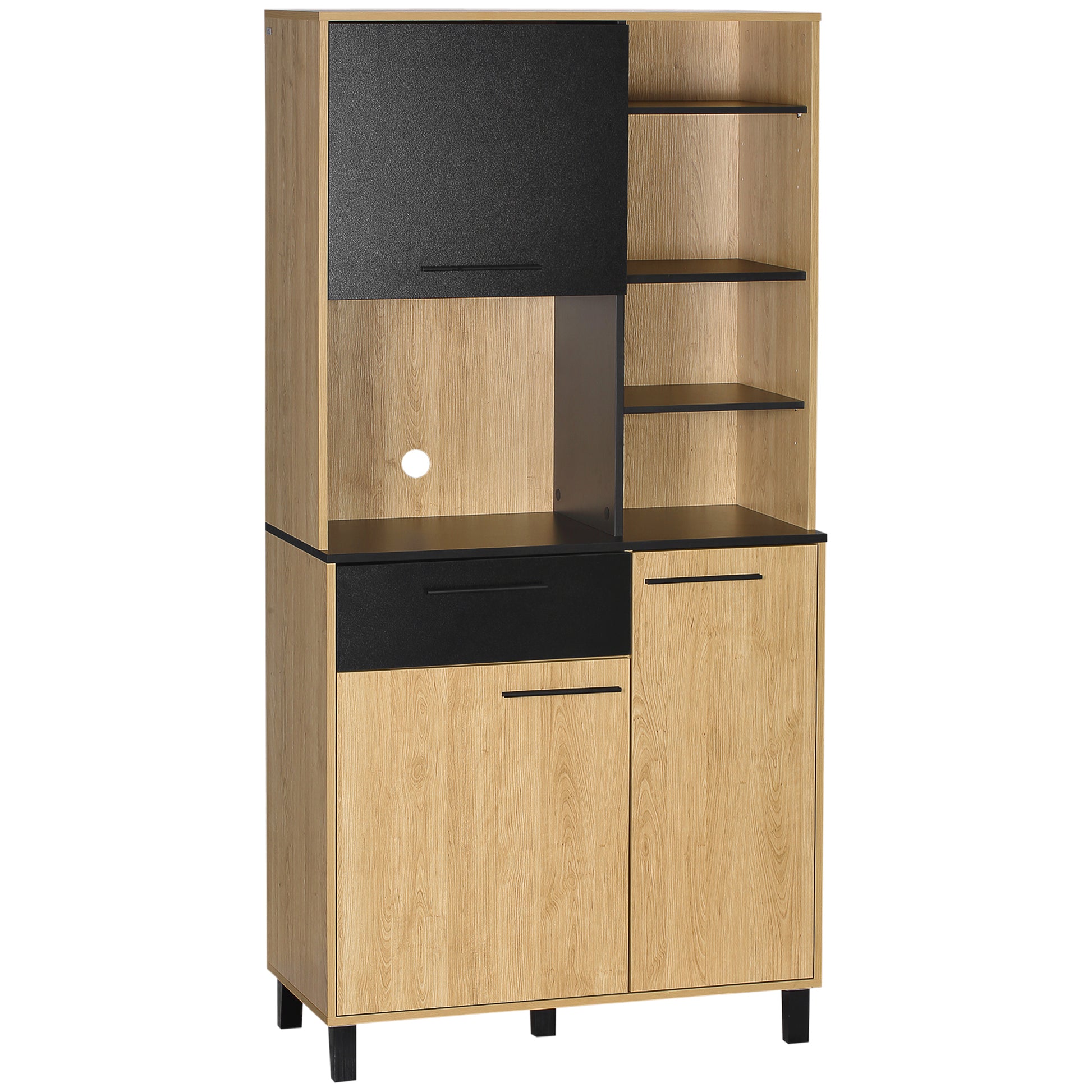 Kitchen Buffet Cabinet with Multi-Storage, 1 Drawer, 3 Cupboards, 4 Shelves, and Cable Management, 180 cm Height