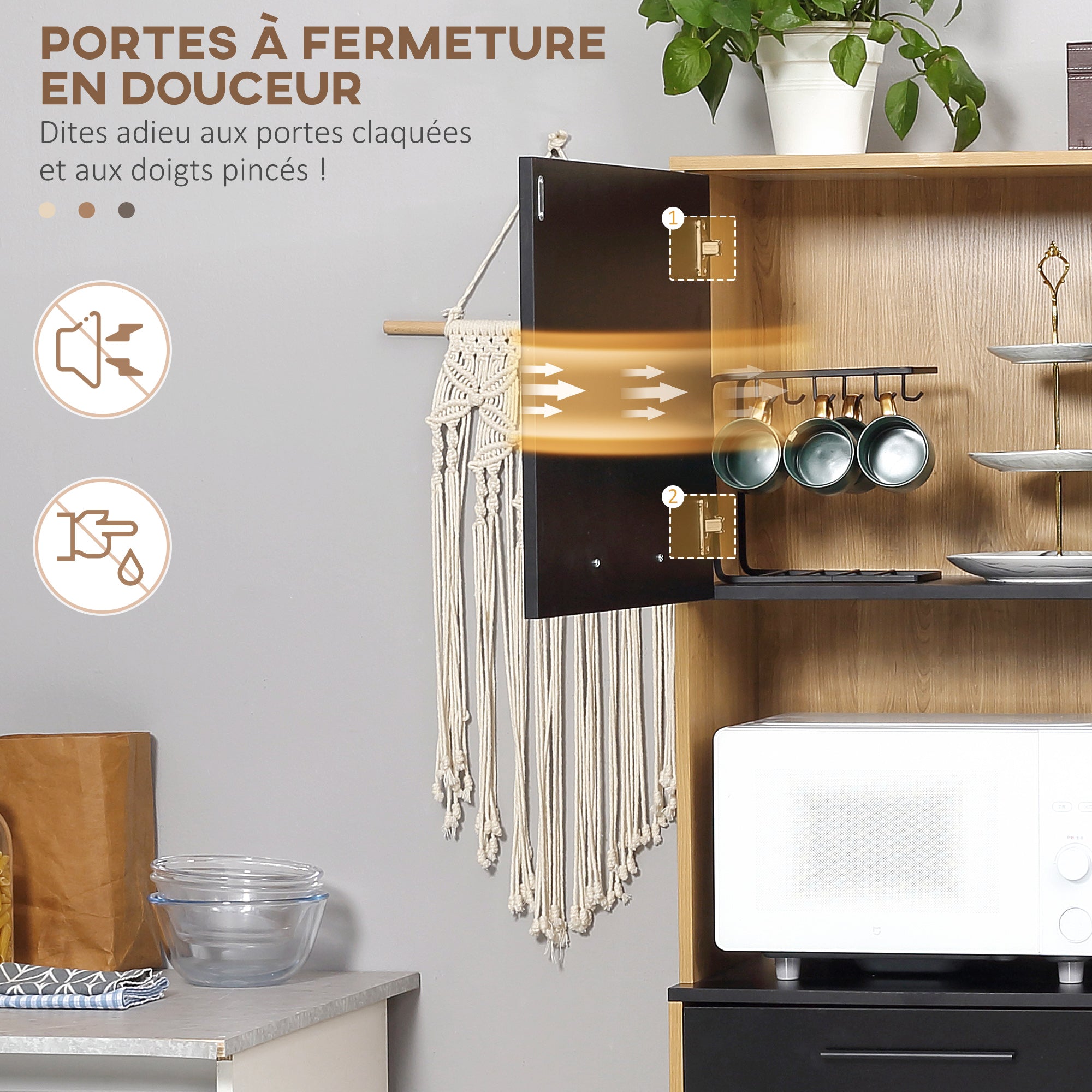 Kitchen Buffet Cabinet with Multi-Storage, 1 Drawer, 3 Cupboards, 4 Shelves, and Cable Management, 180 cm Height