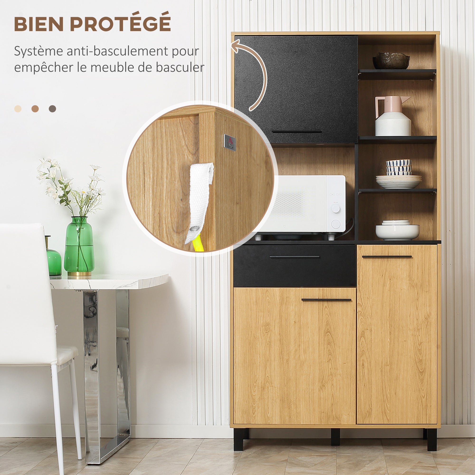 Kitchen Buffet Cabinet with Multi-Storage, 1 Drawer, 3 Cupboards, 4 Shelves, and Cable Management, 180 cm Height