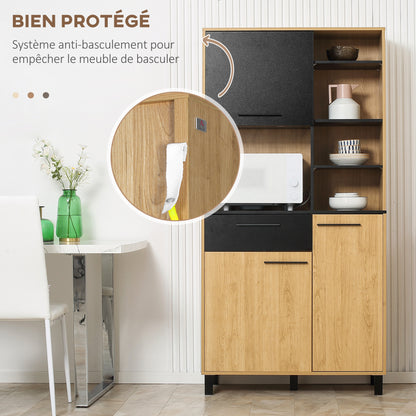 Kitchen Buffet Cabinet with Multi-Storage, 1 Drawer, 3 Cupboards, 4 Shelves, and Cable Management, 180 cm Height