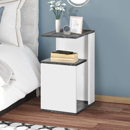 Bedside Table Nightstand Side Table with 2 Storage Shelves for Bedroom Living Room Bed Office Modern Style 35x29.5x60 cm Gray and White