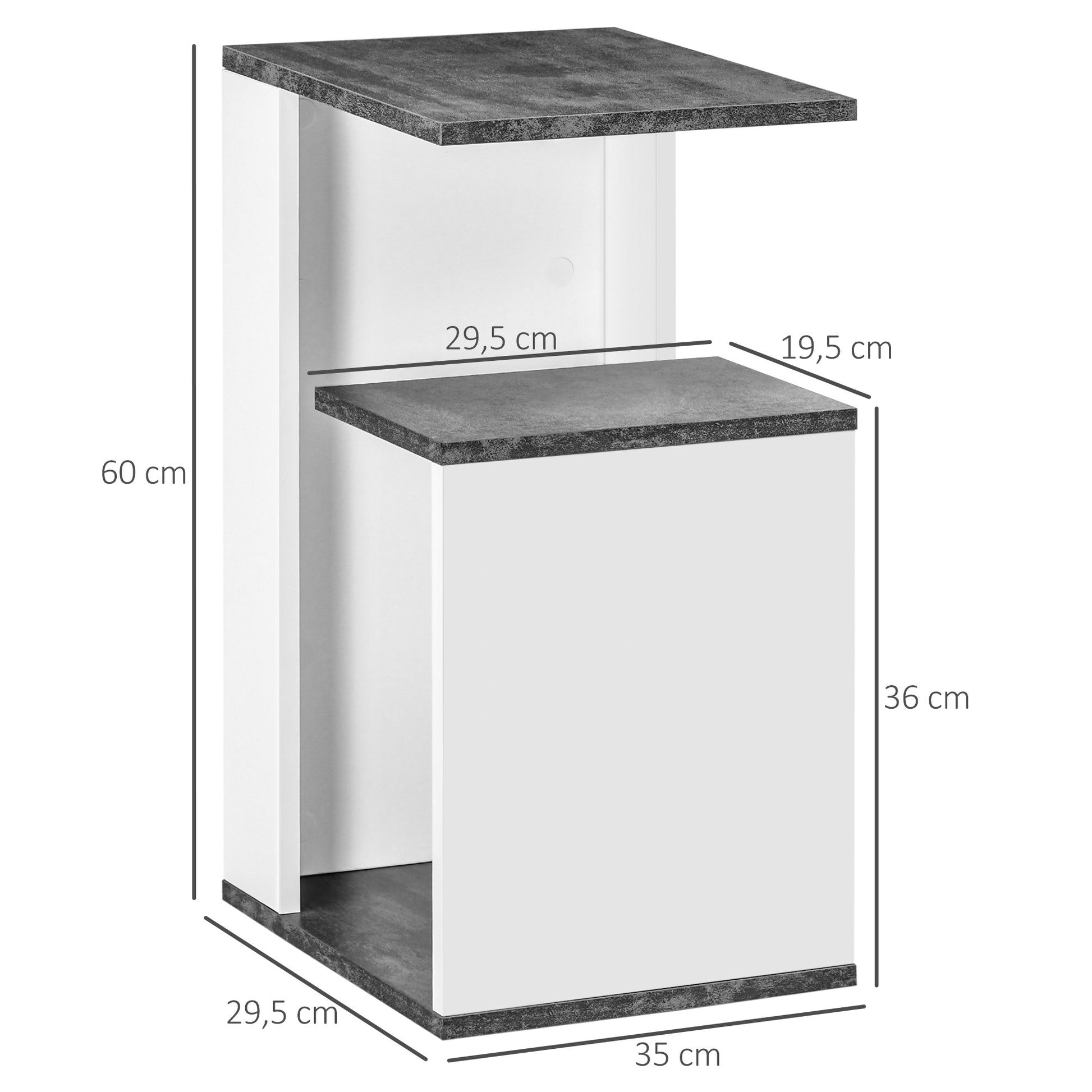 Bedside Table Nightstand Side Table with 2 Storage Shelves for Bedroom Living Room Bed Office Modern Style 35x29.5x60 cm Gray and White