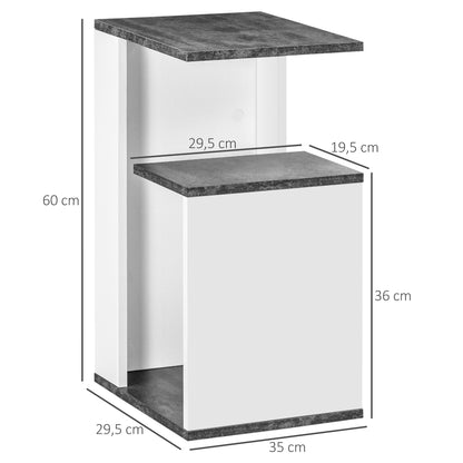Bedside Table Nightstand Side Table with 2 Storage Shelves for Bedroom Living Room Bed Office Modern Style 35x29.5x60 cm Gray and White