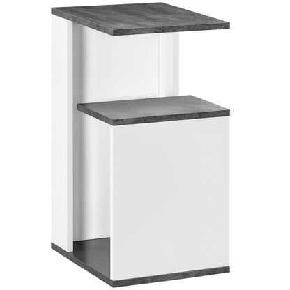Bedside Table Nightstand Side Table with 2 Storage Shelves for Bedroom Living Room Bed Office Modern Style 35x29.5x60 cm Gray and White