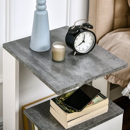 Bedside Table Nightstand Side Table with 2 Storage Shelves for Bedroom Living Room Bed Office Modern Style 35x29.5x60 cm Gray and White