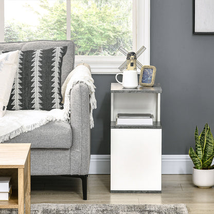 Bedside Table Nightstand Side Table with 2 Storage Shelves for Bedroom Living Room Bed Office Modern Style 35x29.5x60 cm Gray and White