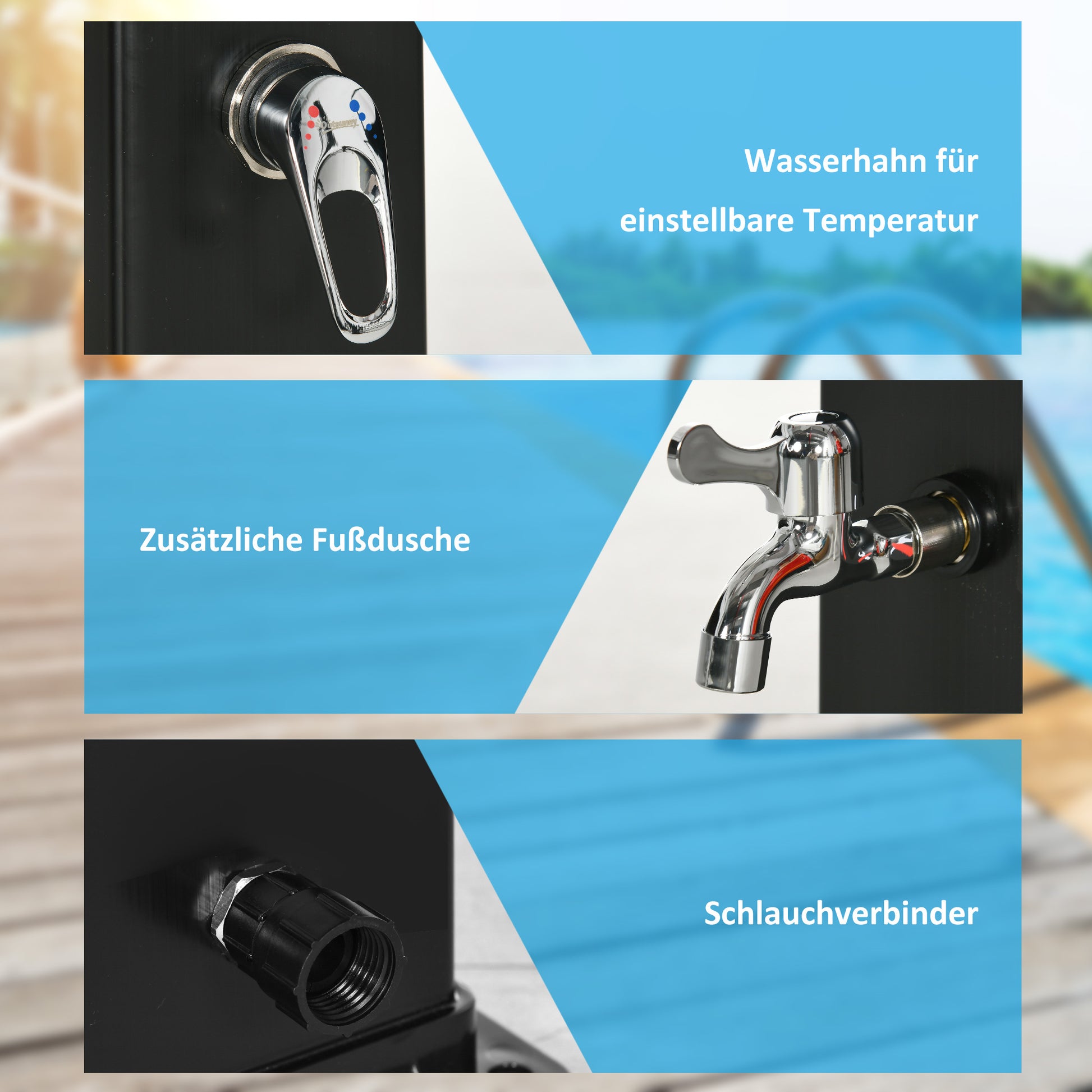Solar Shower 40 Liters Garden Shower with Water Tap Shower Head, up to 60°C, Outdoor Shower without Power Connection Pool Shower Camping Shower Rain Shower Warm Water