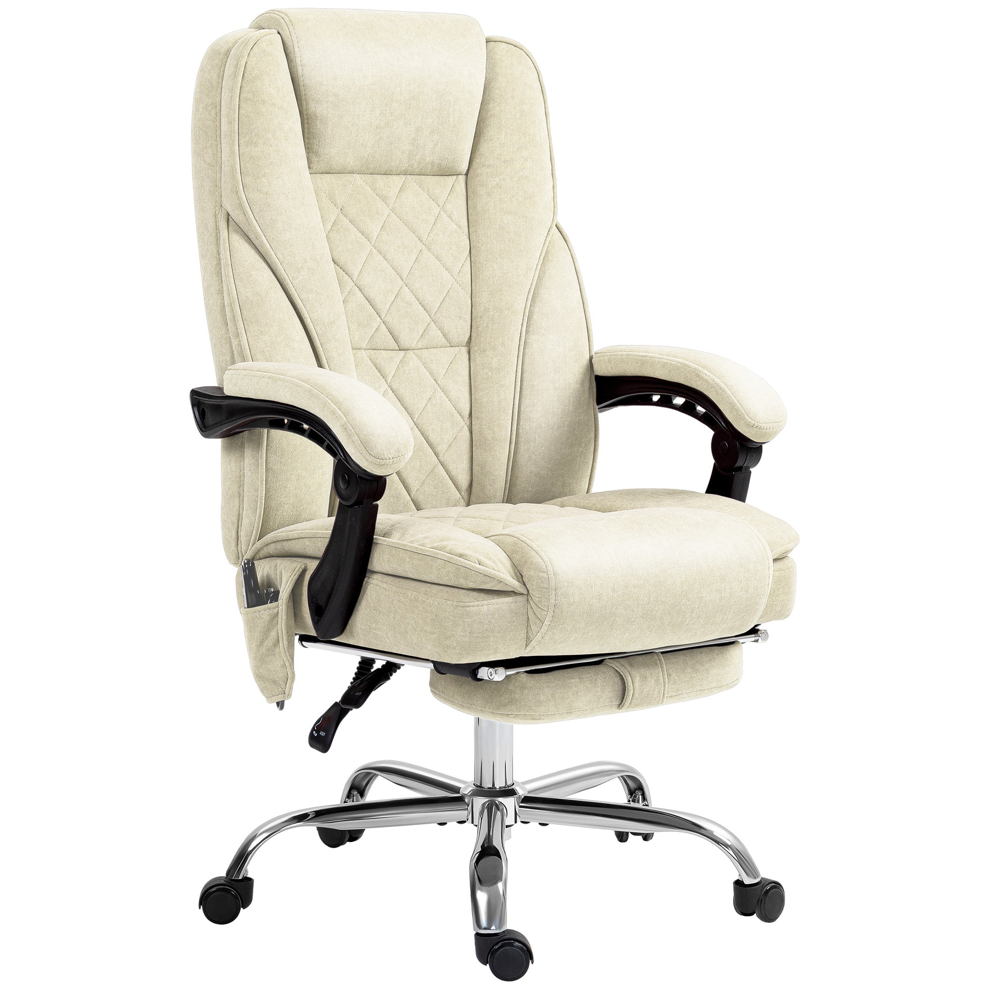 Massage and Heating Office Chair Ergonomic Computer Chair with Adjustable Height Reclining Backrest Wired Remote Retractable Footrest 360° Swivel Beige