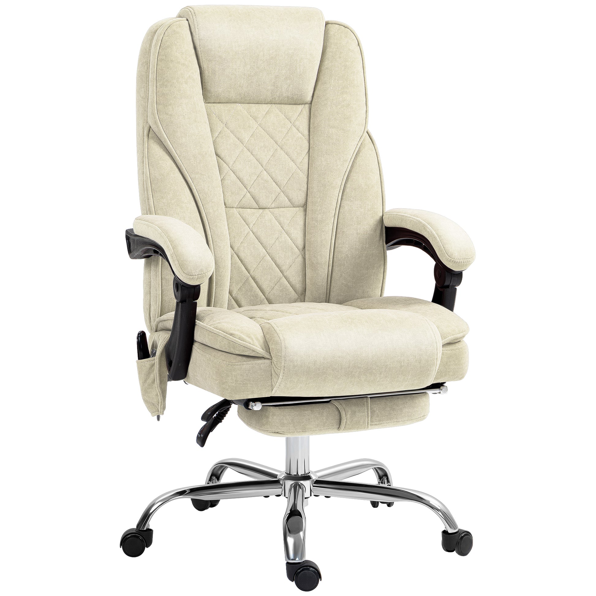 Massage and Heating Office Chair Ergonomic Computer Chair with Adjustable Height Reclining Backrest Wired Remote Retractable Footrest 360° Swivel Beige
