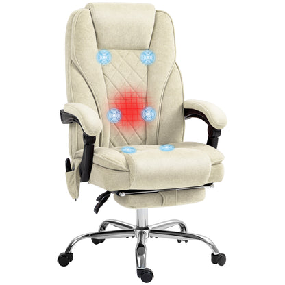 Massage and Heating Office Chair Ergonomic Computer Chair with Adjustable Height Reclining Backrest Wired Remote Retractable Footrest 360° Swivel Beige
