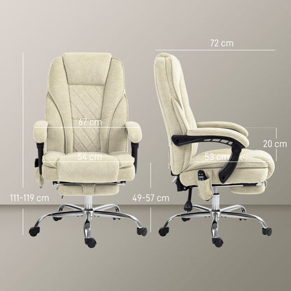 Massage and Heating Office Chair Ergonomic Computer Chair with Adjustable Height Reclining Backrest Wired Remote Retractable Footrest 360° Swivel Beige