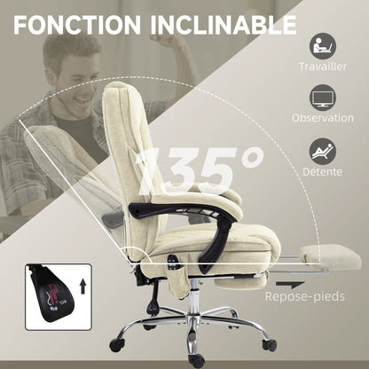 Massage and Heating Office Chair Ergonomic Computer Chair with Adjustable Height Reclining Backrest Wired Remote Retractable Footrest 360° Swivel Beige