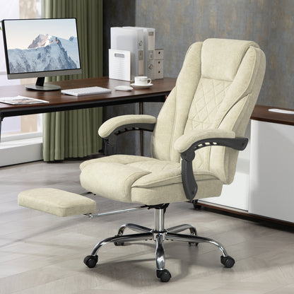 Massage and Heating Office Chair Ergonomic Computer Chair with Adjustable Height Reclining Backrest Wired Remote Retractable Footrest 360° Swivel Beige