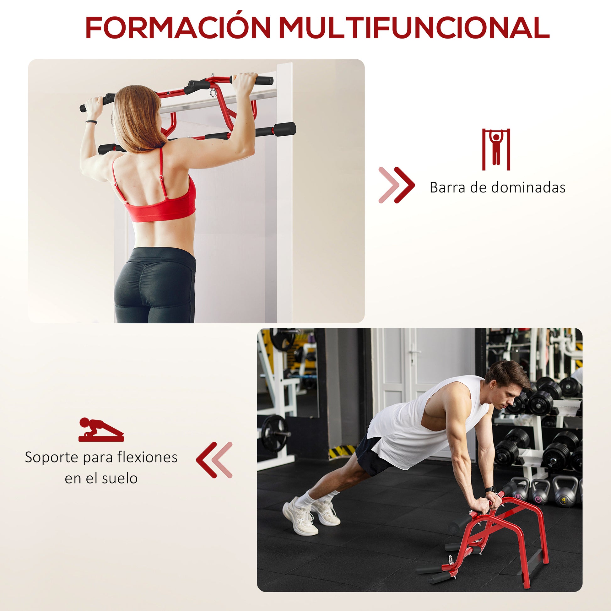 SPORTNOW Multifunctional Pull-Up Bar Wall-Mounted Pull-Up Bar 150 kg Load for Home Gym Workout Red and Black