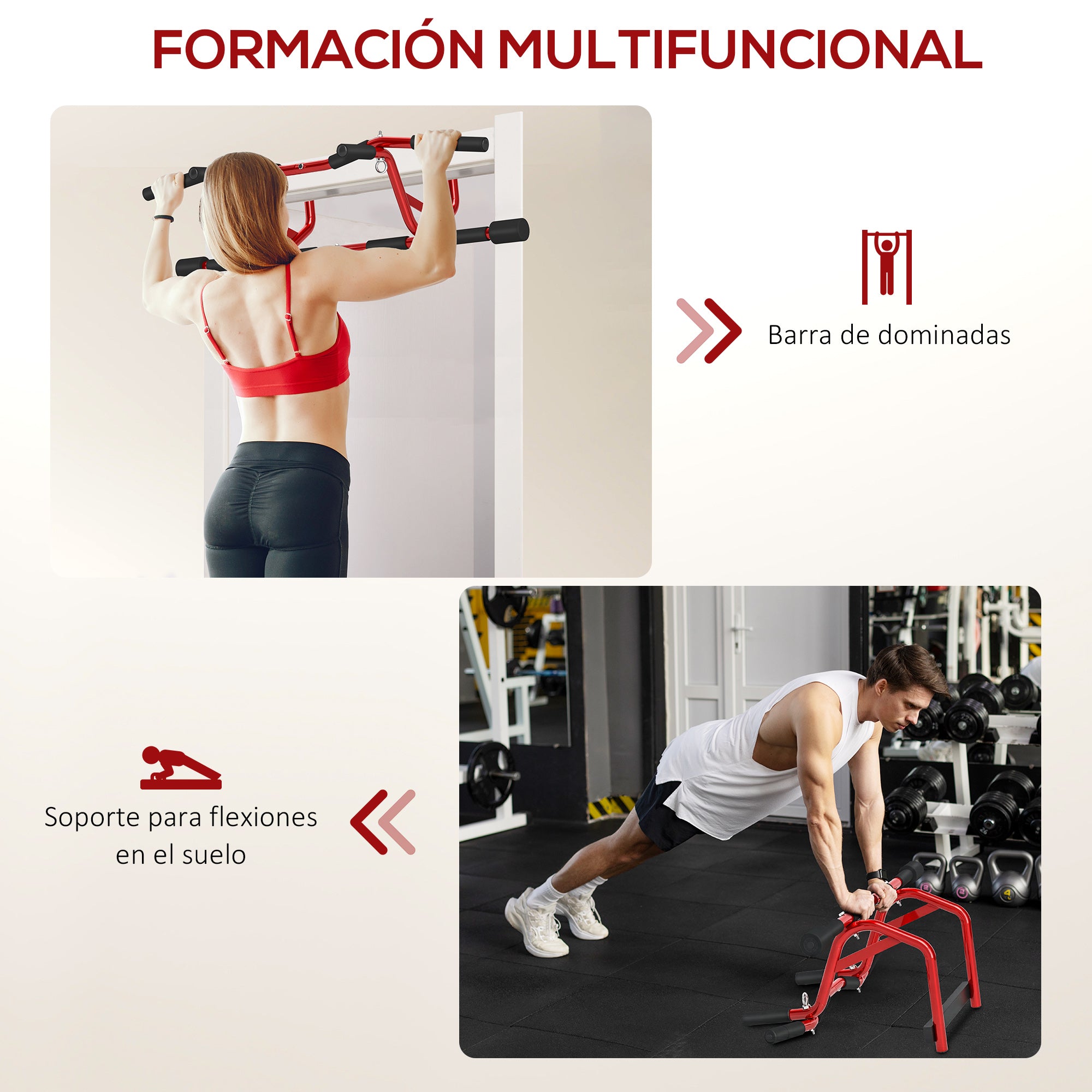 SPORTNOW Multifunctional Pull-Up Bar Wall-Mounted Pull-Up Bar 150 kg Load for Home Gym Workout Red and Black