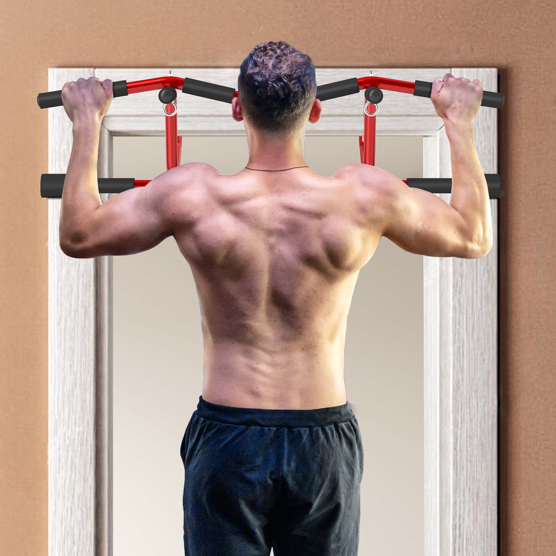 SPORTNOW Multifunctional Pull-Up Bar Wall-Mounted Pull-Up Bar 150 kg Load for Home Gym Workout Red and Black